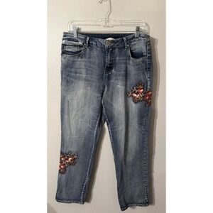 Soft Surroundings Ankle Jeans Floral Embroidery Stretch Denim High Rise Wms Sz 8